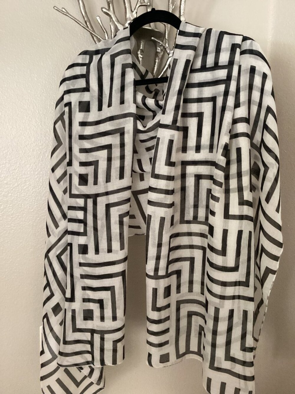 Black and white striped shawl, scarf, 74" x 40"